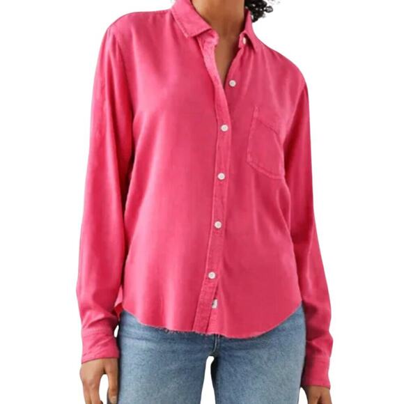 RAILS Hot Pink Frayed Hem Chambray Button Up Shirt Womens M Sustainable Fashion - Picture 9 of 13